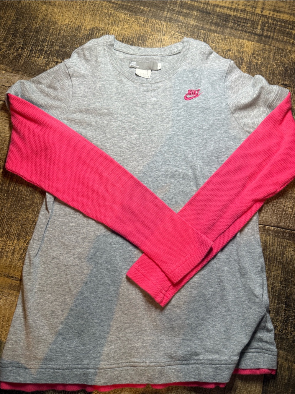Nike Grey Tunic Top with Bright Pink Sleeves